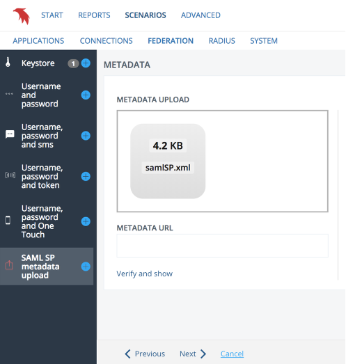 Upload SP metadata