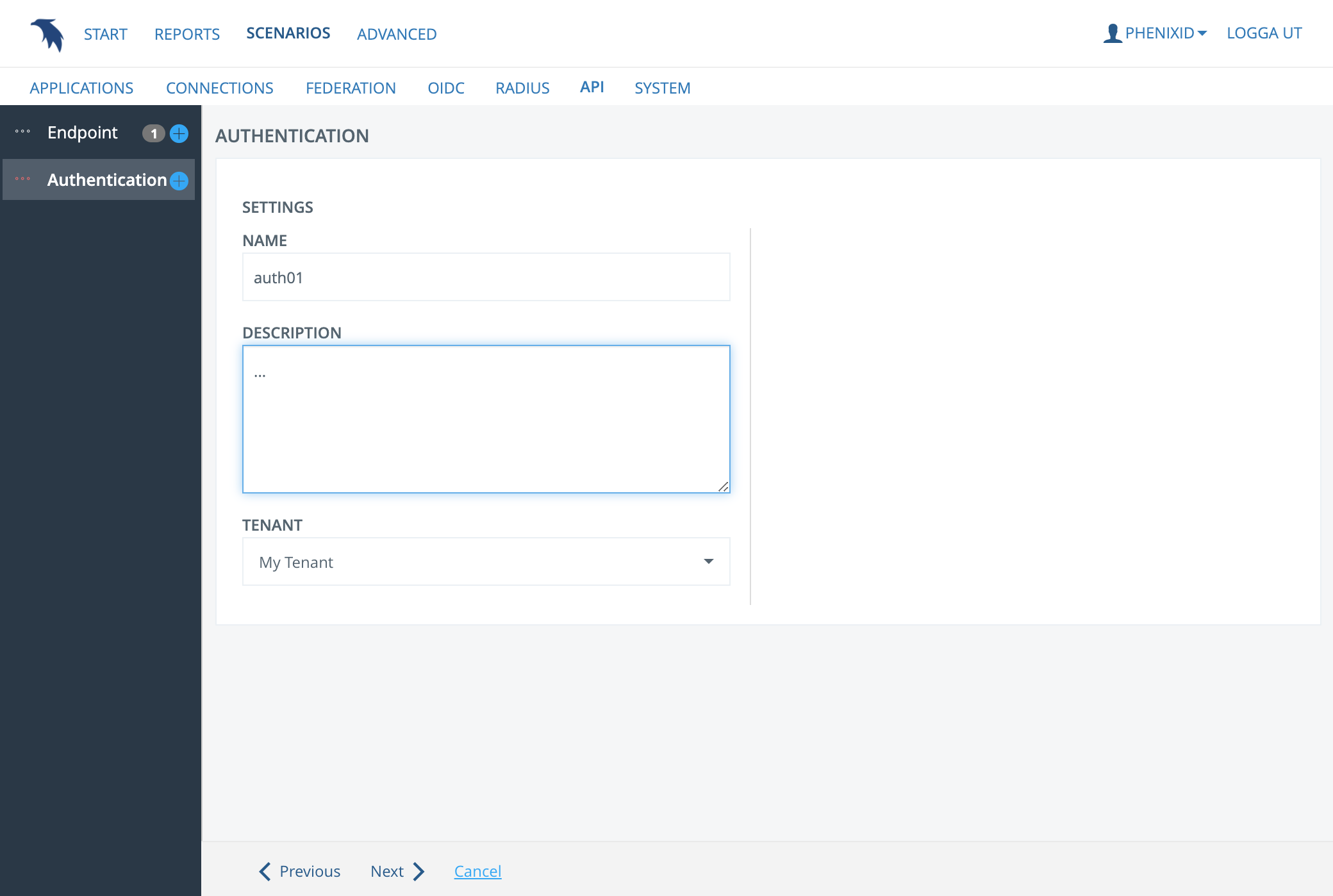 Create new tenant authentication