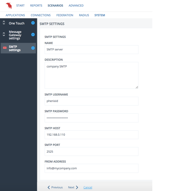 Create new SMTP settings