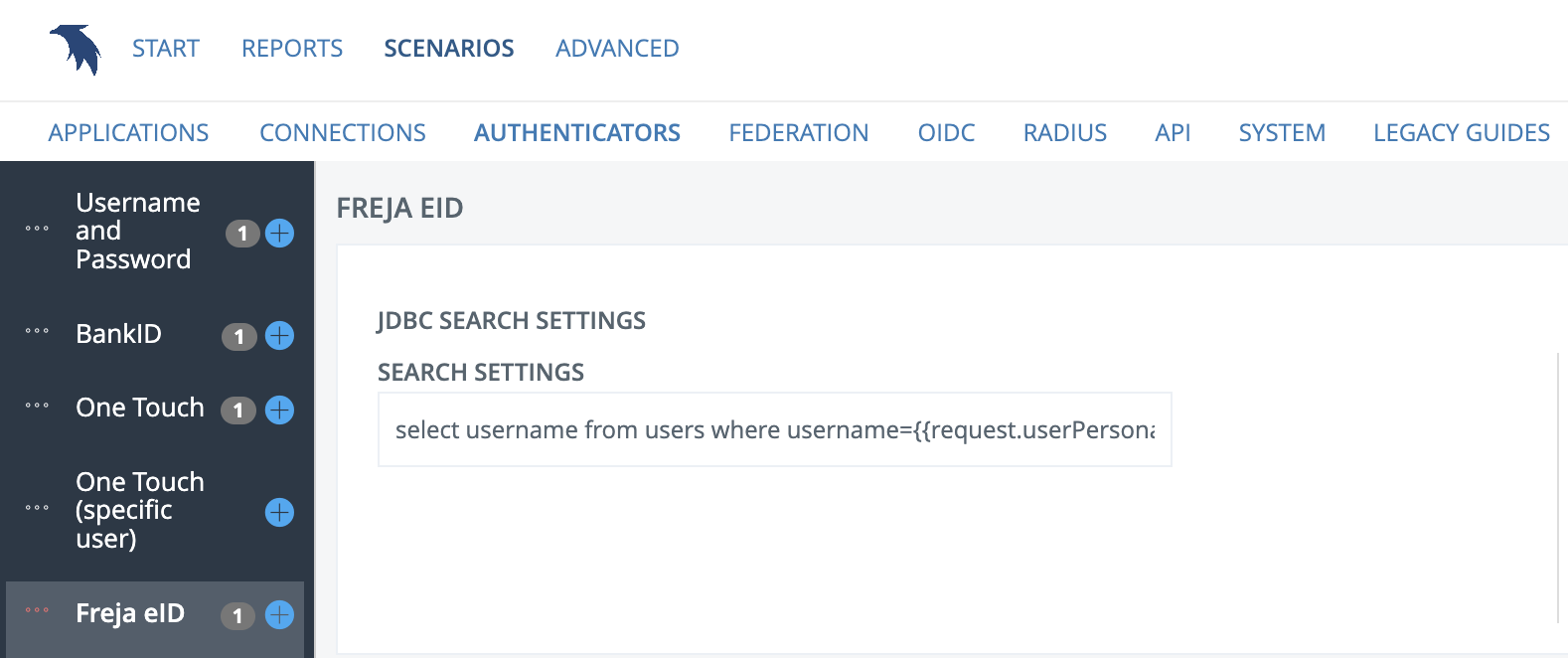 Search settings: JDBC (SQL)