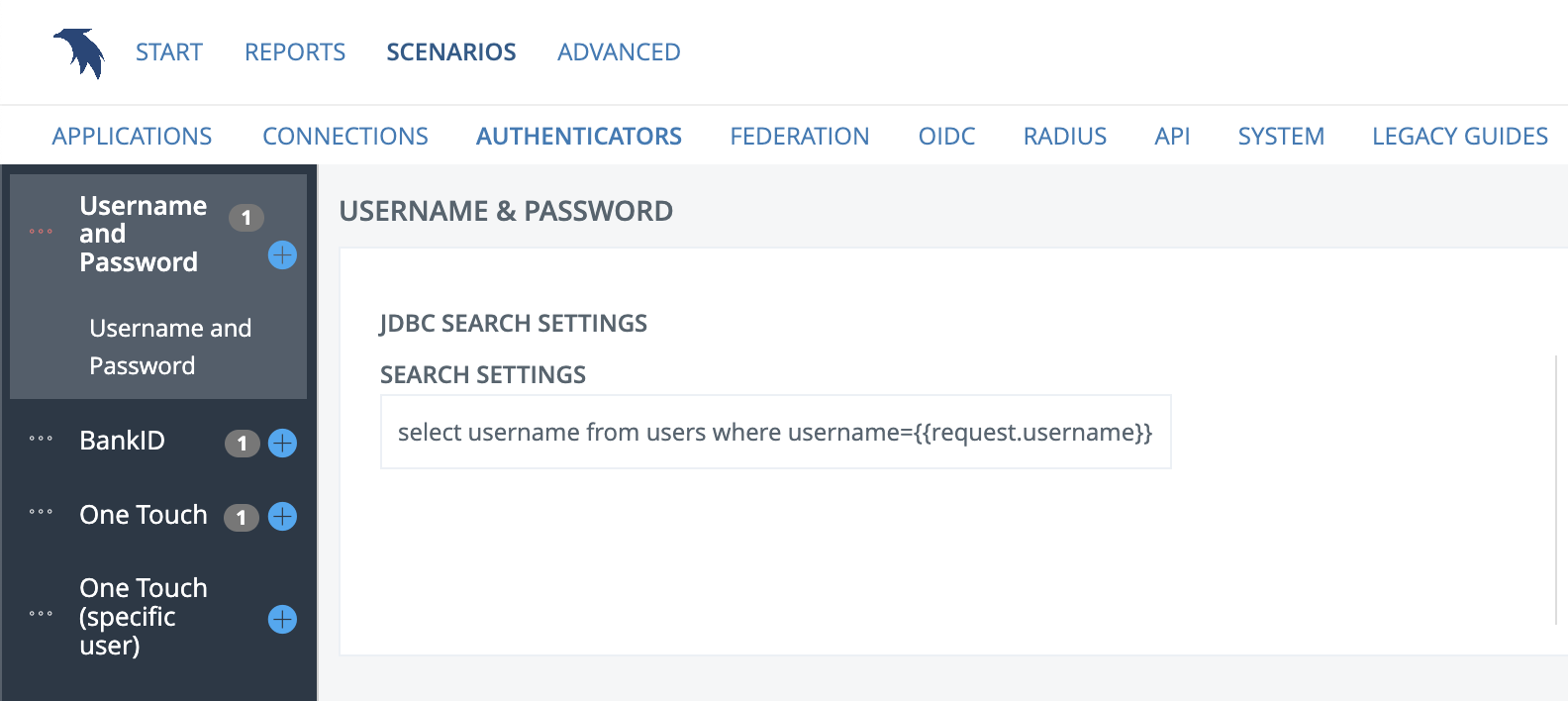 Search settings: JDBC (SQL)