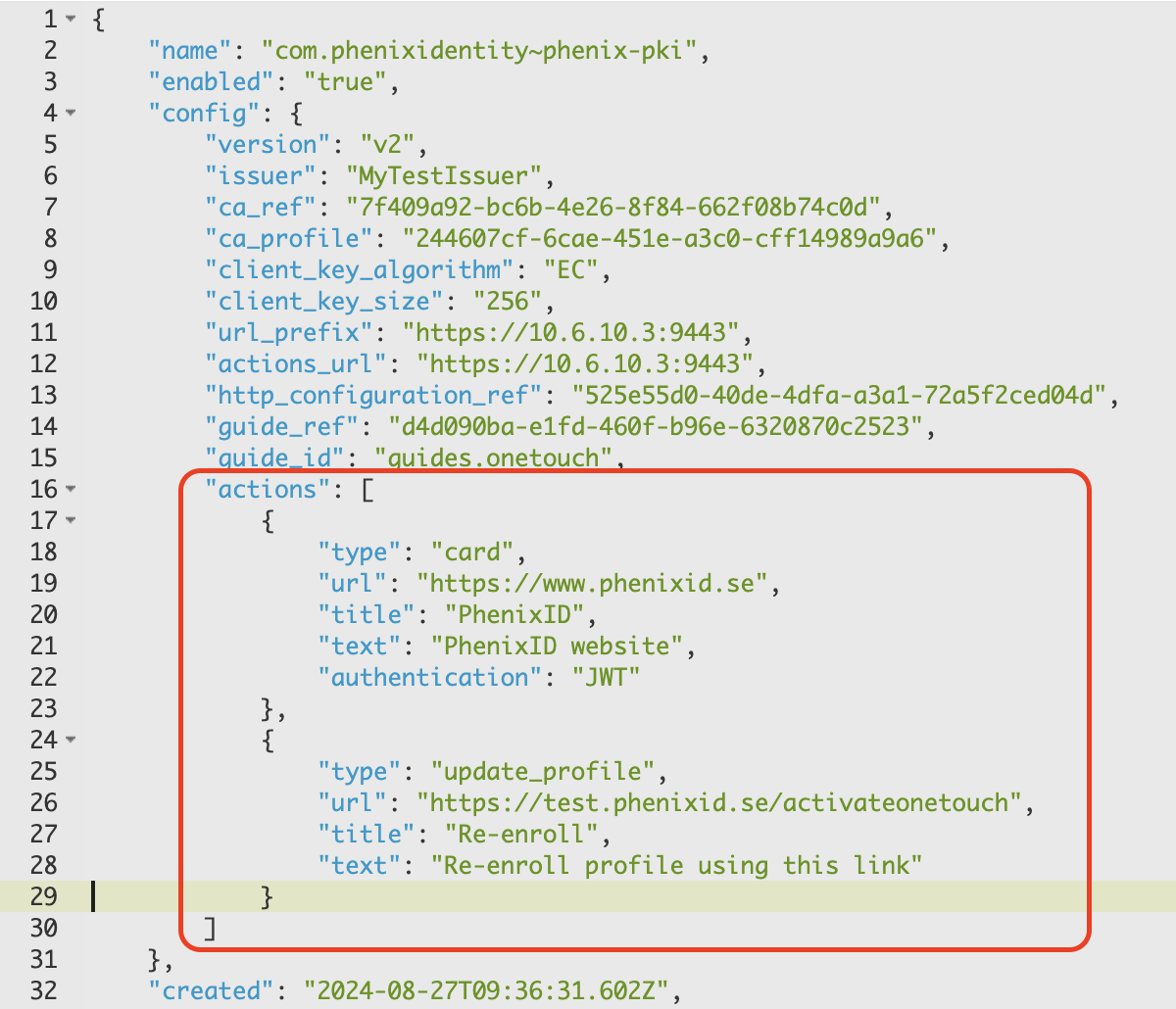 Two actions defined in configuration file