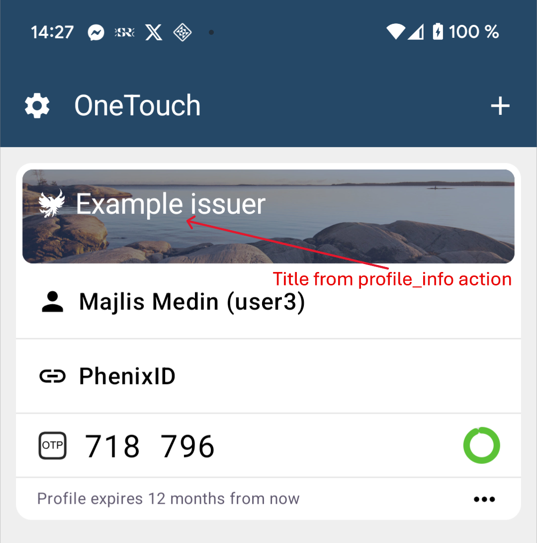 Issuer name in profile header as configured with profile_info action