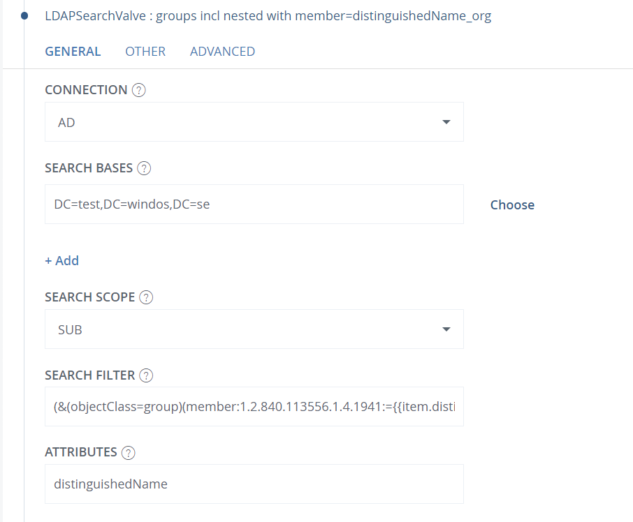 LDAPSearchValve Configuration